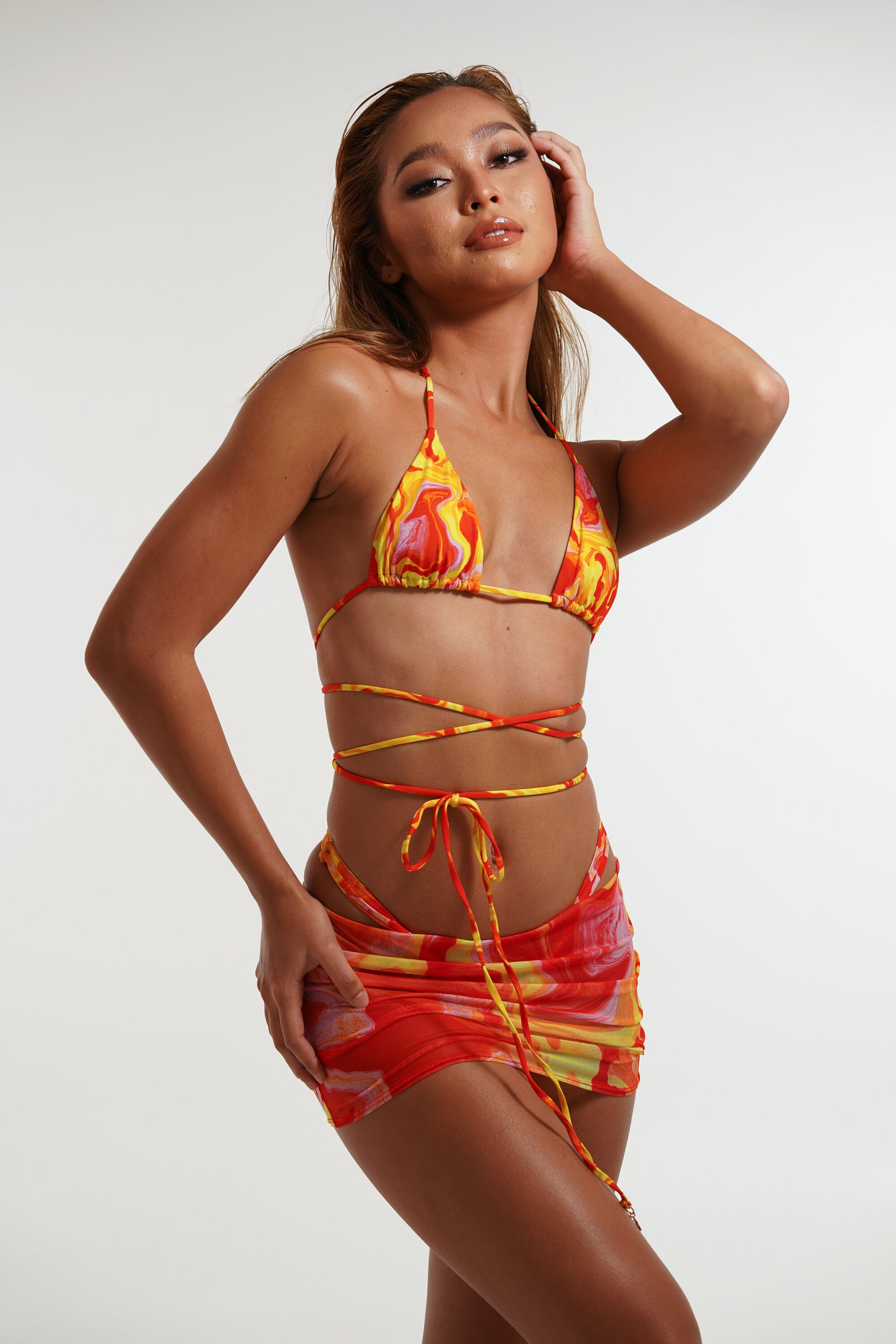 Nalu Boutique Monogram Bikini and Skirt Three Piece Set
